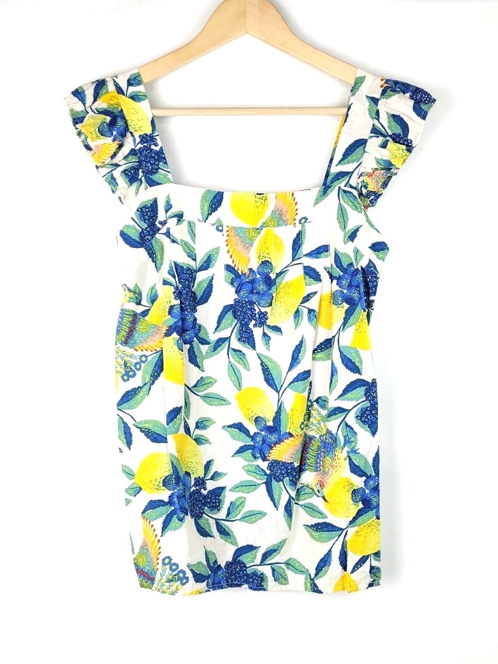 DAVI & DANI Lemon, Berries, & Birds Print Tank with Ruffle Straps